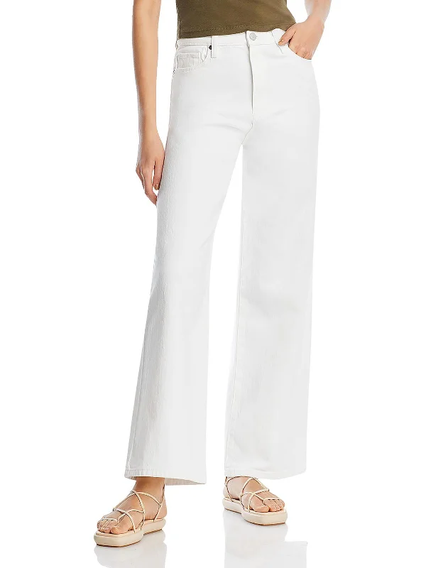 Fantastic Offers Womens High Rise Solid Wide Leg Jeans