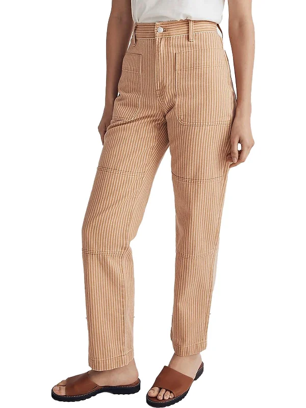 Weekend Deal Womens High-Rise Striped Straight Leg Jeans