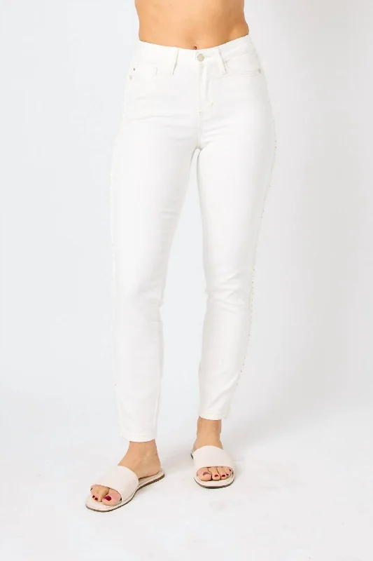 Online Specials Women's Plus Size Mid Rise With Braid Detail In White
