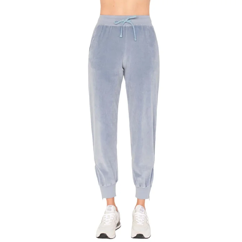 Savings Galore Women's Velour Zip Ankle Jogger In Ocean