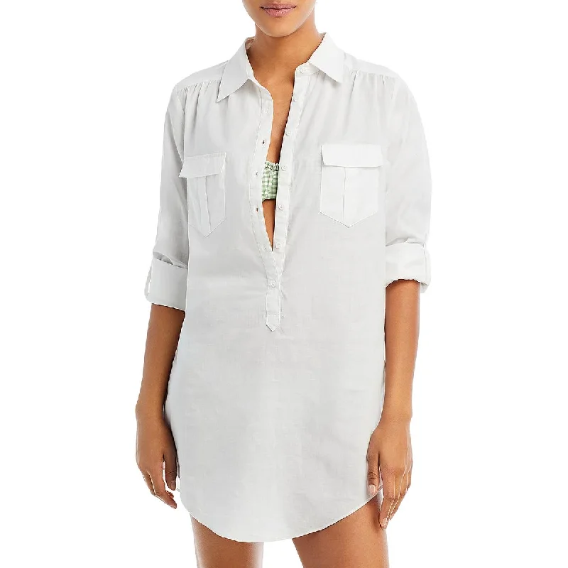 Aqua Swim Womens Collared Long Cover-Up