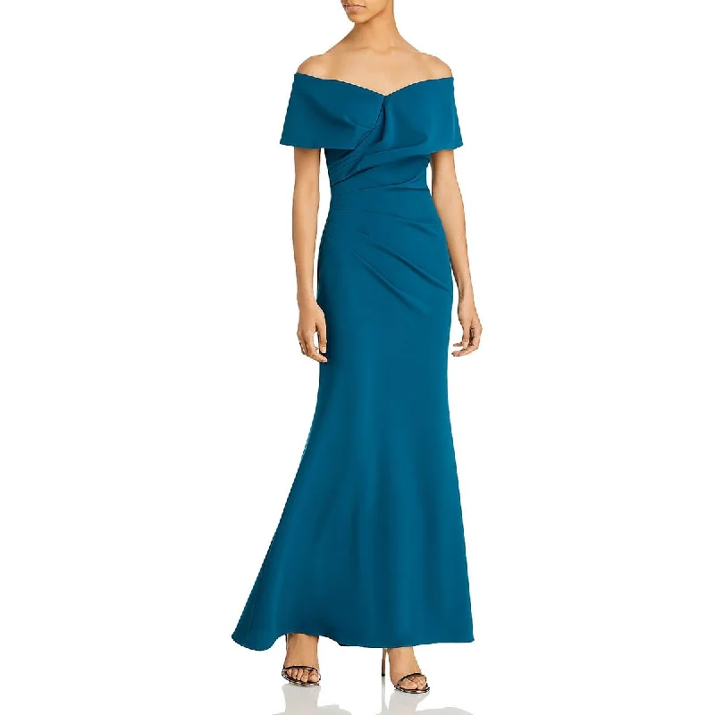 Aqua Womens Crepe Off-The-Shoulder Evening Dress