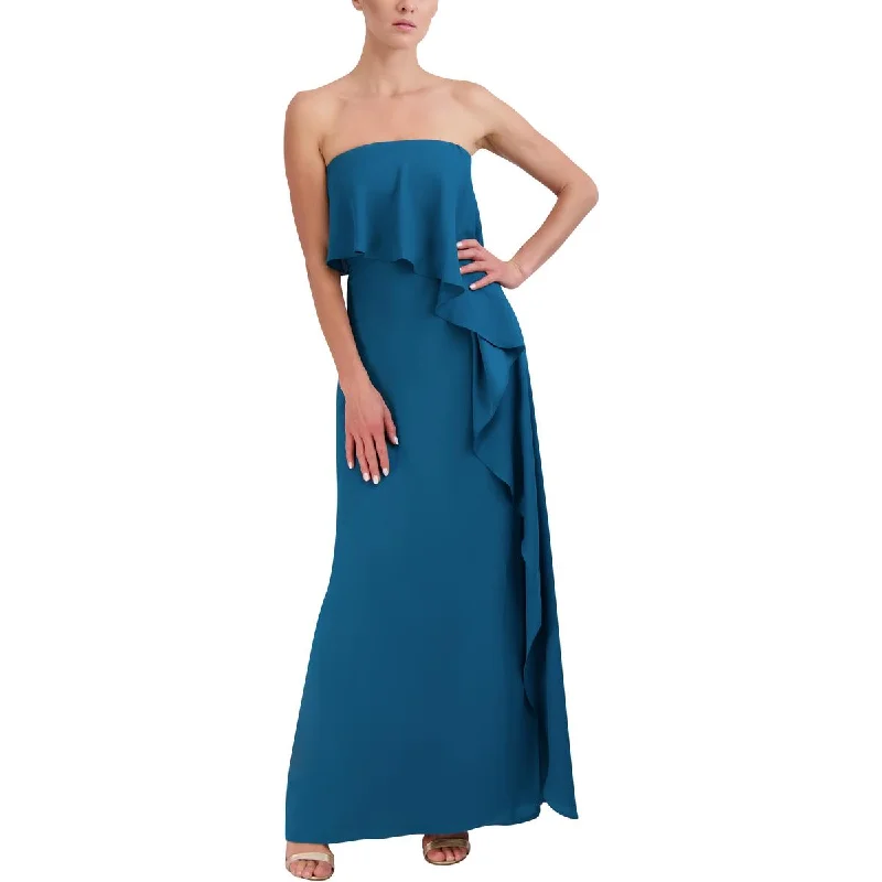 BCBGMAXAZRIA Womens Strapless Cascade Ruffle Evening Dress