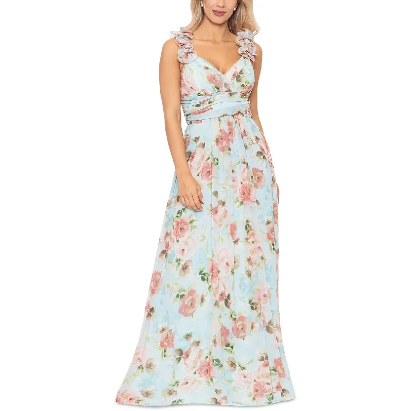 Betsy & Adam Womens Chiffon Floral Evening Dress