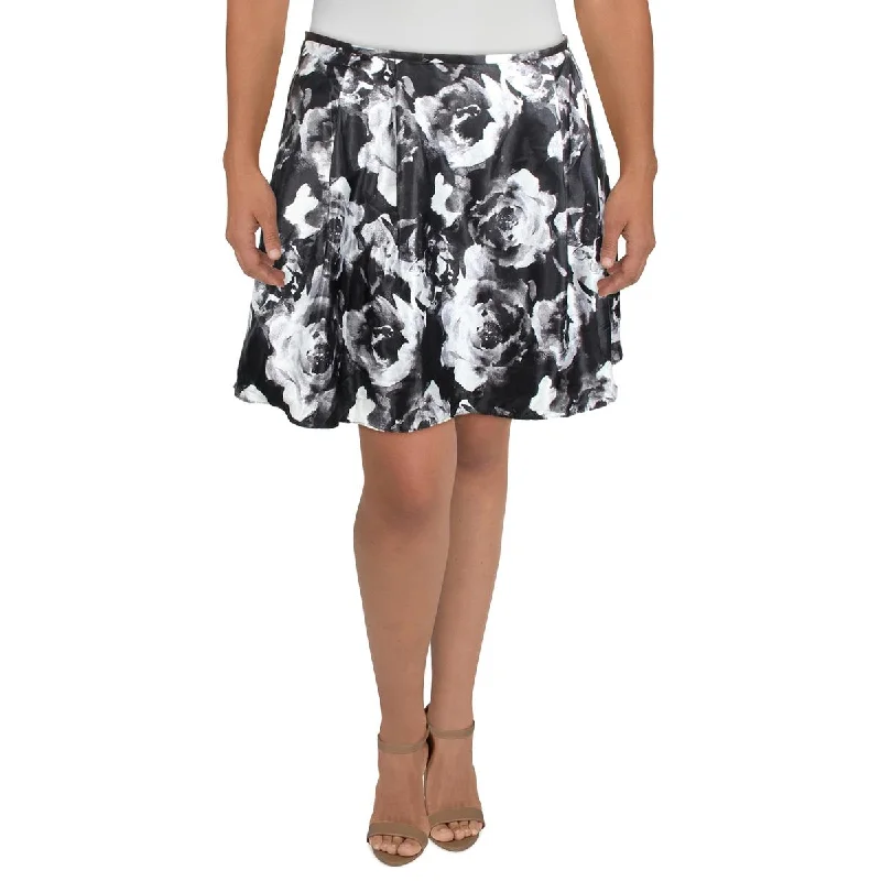 Blondie Nites Womens Juniors Satin Floral Print A-Line Skirt