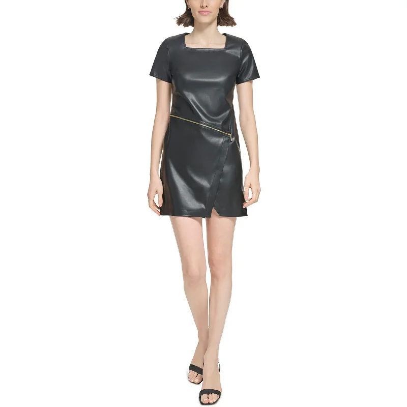 Amazing Deals Calvin Klein Womens Faux Leather Sheath Dress