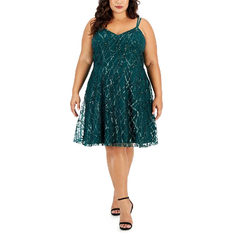 City Studio Womens Plus Sequined Knee Length Cocktail And Party Dress