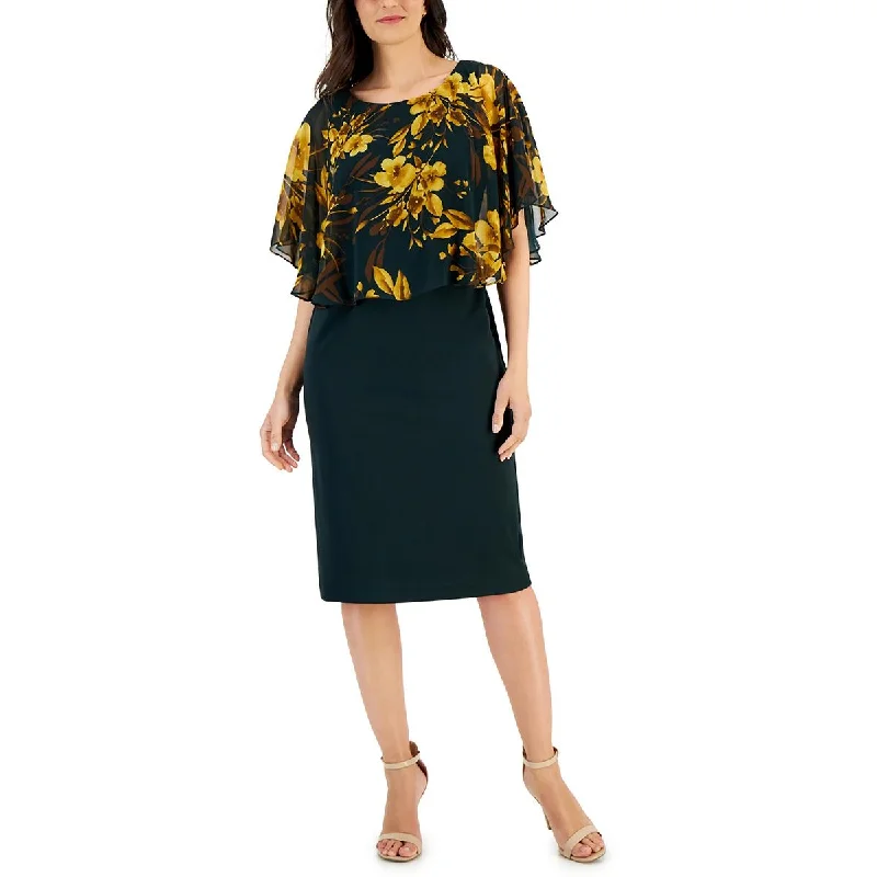 Connected Apparel Womens   Crepe Floral Print Midi Dress