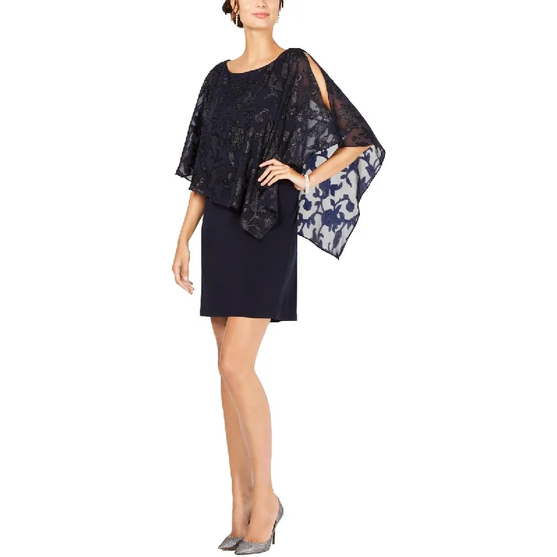 Connected Apparel Womens Metallic Cocktail Capelet Dress