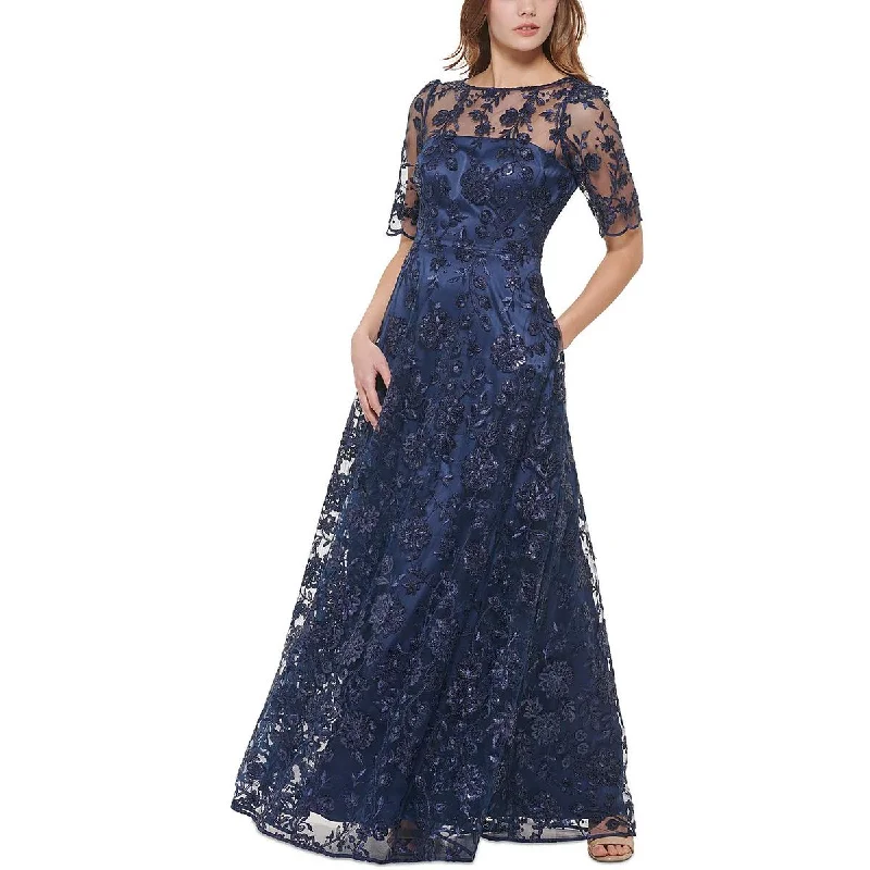 Eliza J Womens Lace Embroidered Evening Dress