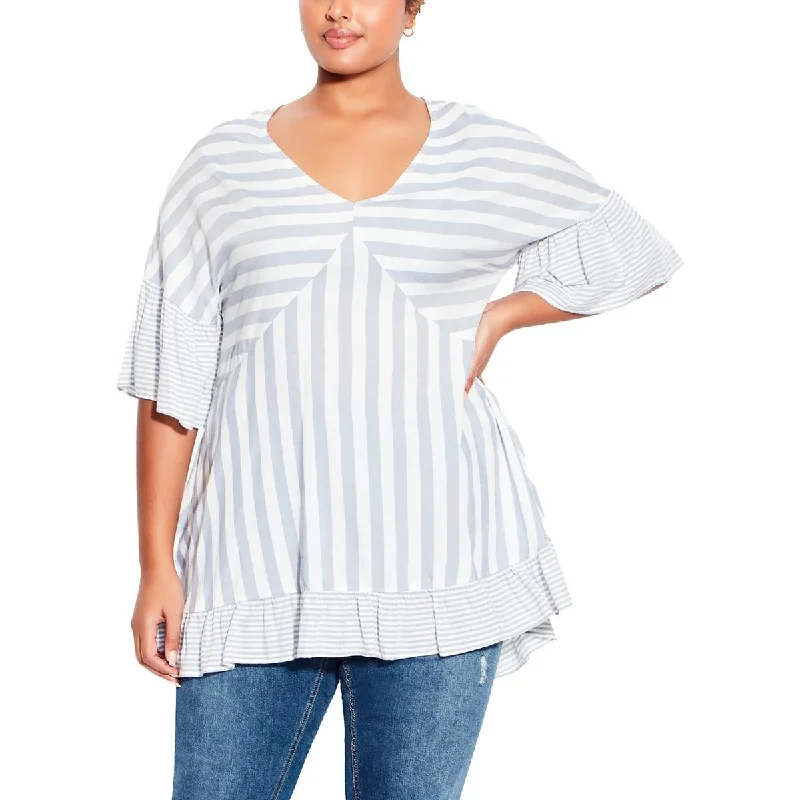 Evans Womens Plus Hattie Ruffed Striped Tunic Top