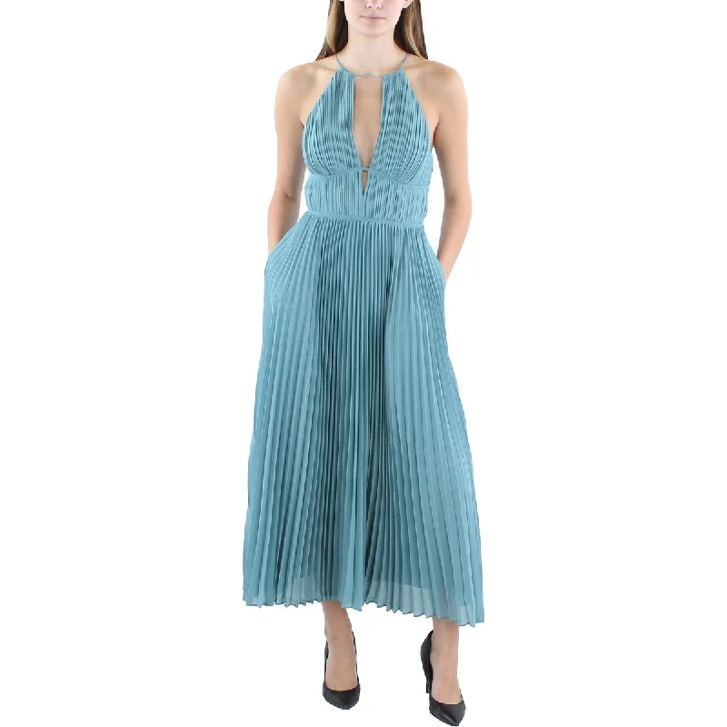 Jonathan Simkhai Womens Carli Shutter Pleat Long Halter Dress