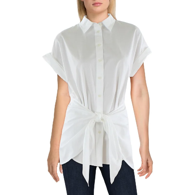 Lauren Ralph Lauren Womens Collared Tie Waist Button-Down Top