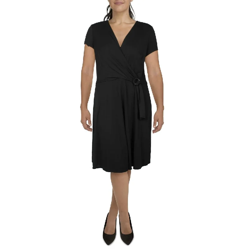 Lauren Ralph Lauren Womens Midi Faux-Wrap Shift Dress