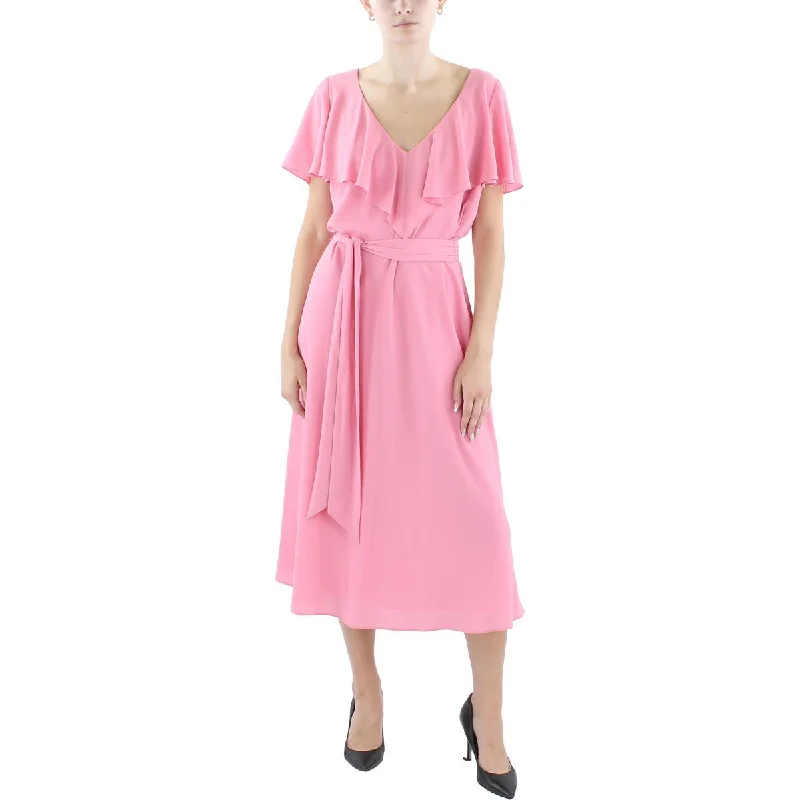 Lauren Ralph Lauren Womens Crepe Belted Shift Dress