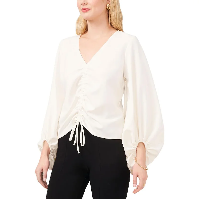 MSK Womens Petites Ruched Puff Sleeves Blouse