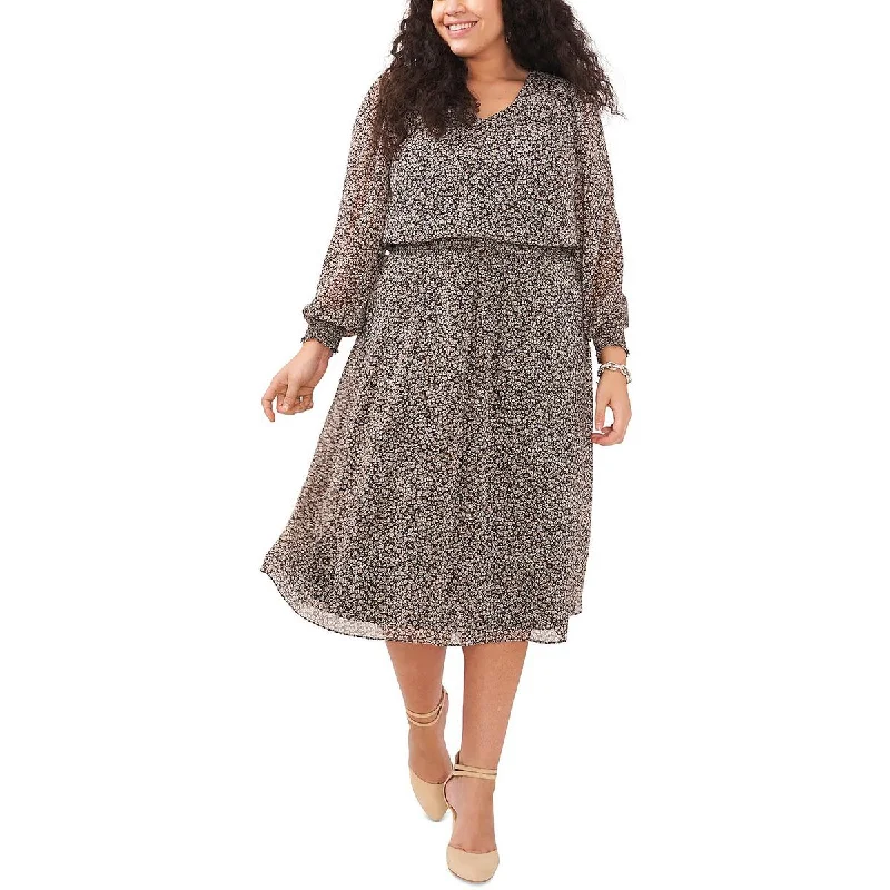 MSK Womens Plus Smocked Metallic Midi Dress