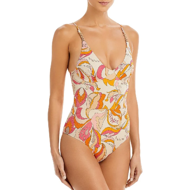 Revel Rey Womens Inez Metallic Underwire One-Piece Swimsuit