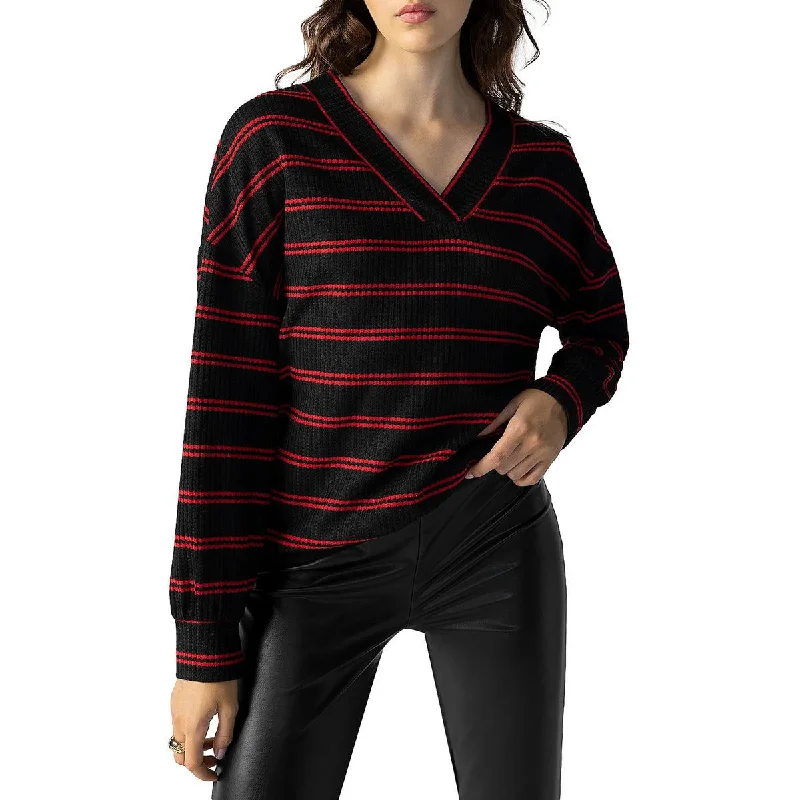 Sanctuary Womens Waffle Striped Pullover Sweater