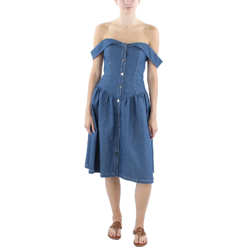 Undra Celeste New York Womens Denim Off-The-Shoulder Fit & Flare Dress