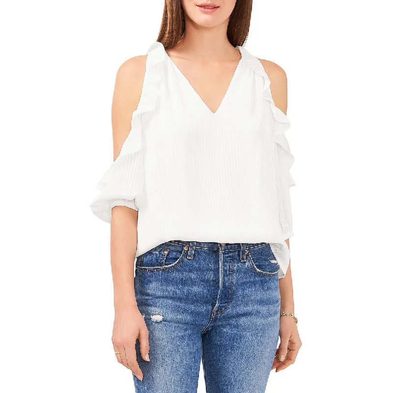 Vince Camuto Womens V-Neck Ruffled Blouse