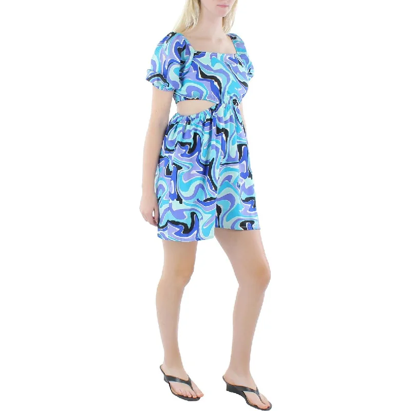 Wishing Waves Womens Cut-Out Printed Mini Dress