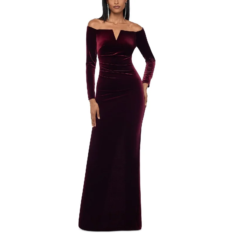 X by Xscape Womens Velvet Off-The-Shoulder Maxi Dress