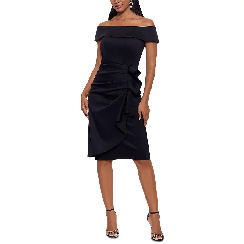 Xscape Womens Petites Off-The-Shoulder Sheath Bodycon Dress