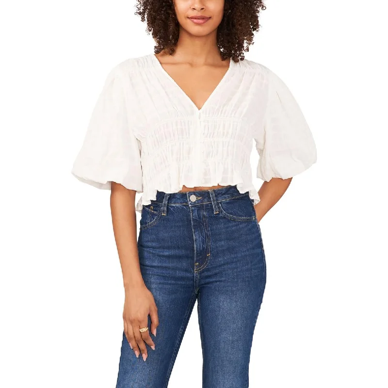 Hot Deal 1.State Womens Puff Sleeve Smocked Cropped