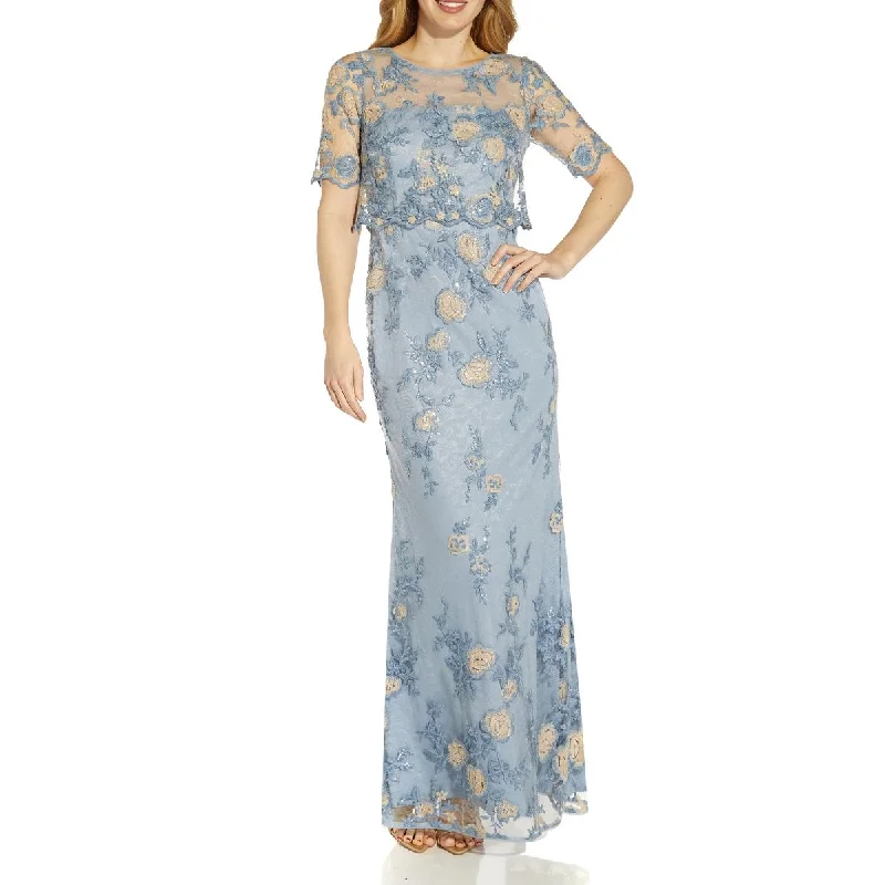 Massive Deals Adrianna Papell Women's Floral Embroidered Popover Evening Dress