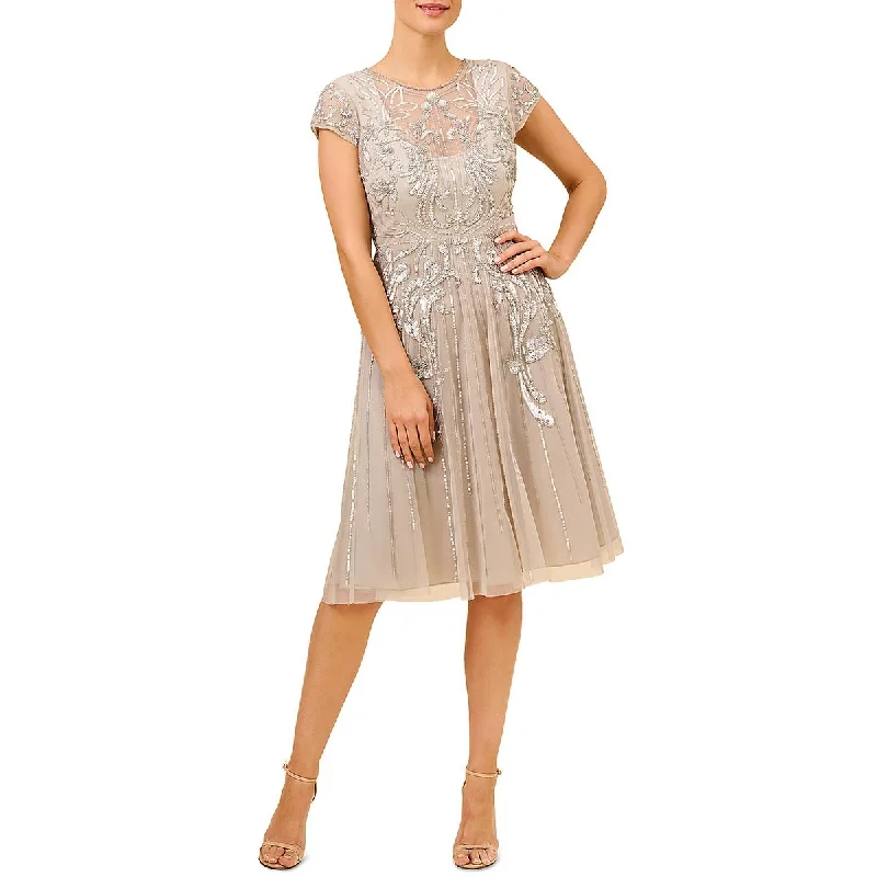Exclusive Access Aidan by Aidan Mattox Womens Beaded Short Fit & Flare Dress