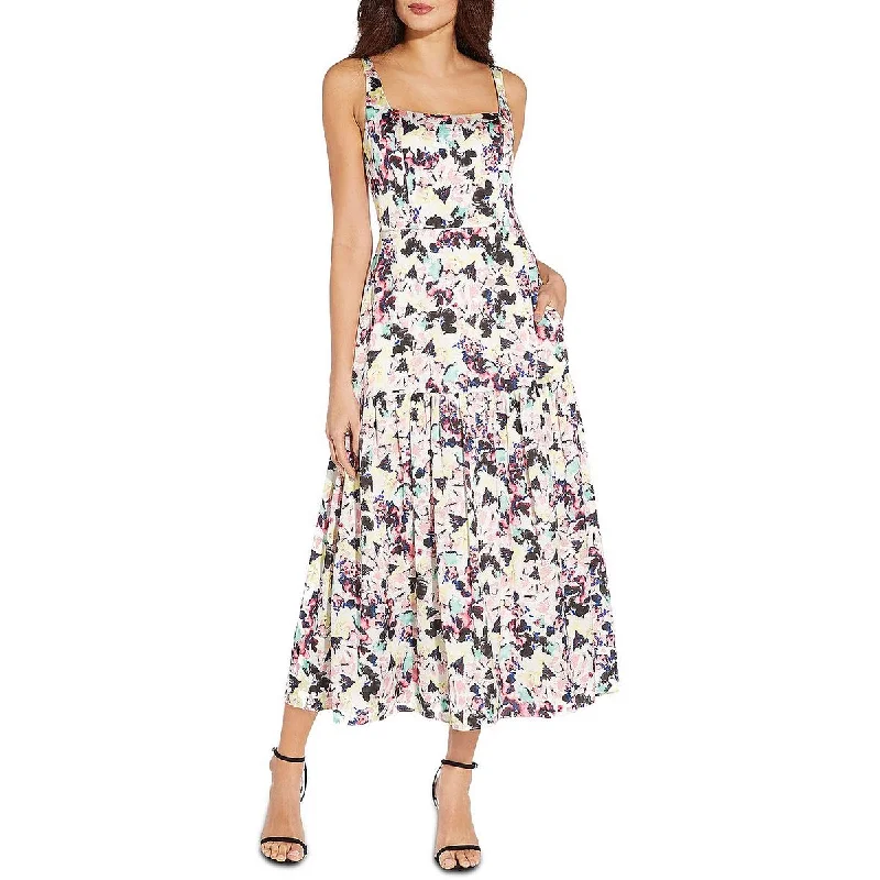 Deep Discounts Aidan by Aidan Mattox Womens Satin Floral Print Maxi Dress