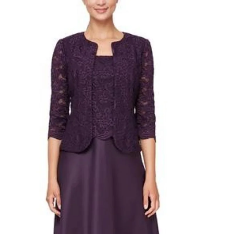 Inventory Reduction Alex Evenings Womens Lace Glitter Collarless Blazer