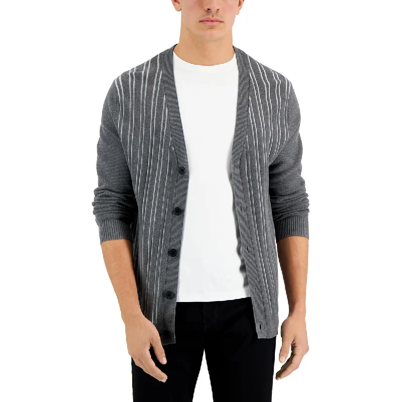 Deal Frenzy Alfani Mens Stripe V-Neck Cardigan Sweater
