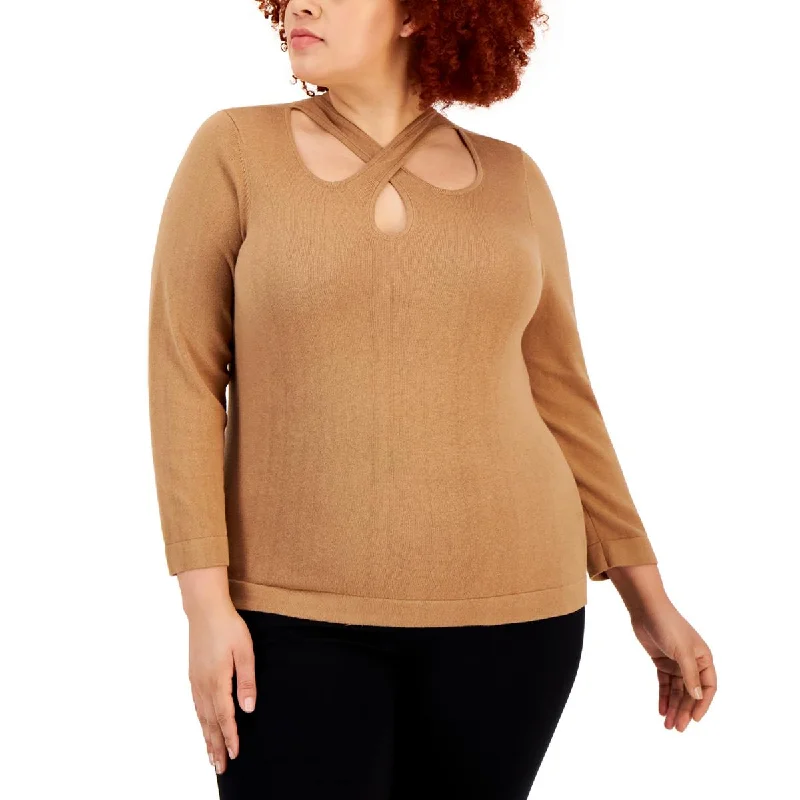 Limited Time Discount Anne Klein Womens Plus Knit Crossover Pullover Sweater