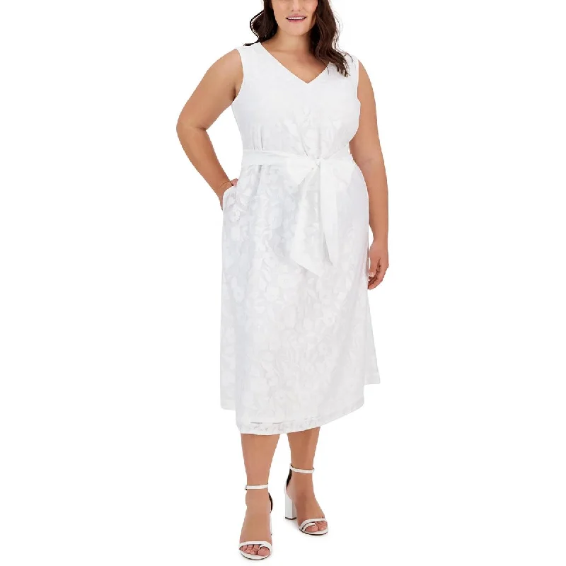 Steals and Deals Anne Klein Womens Plus Floral Print  Midi Dress
