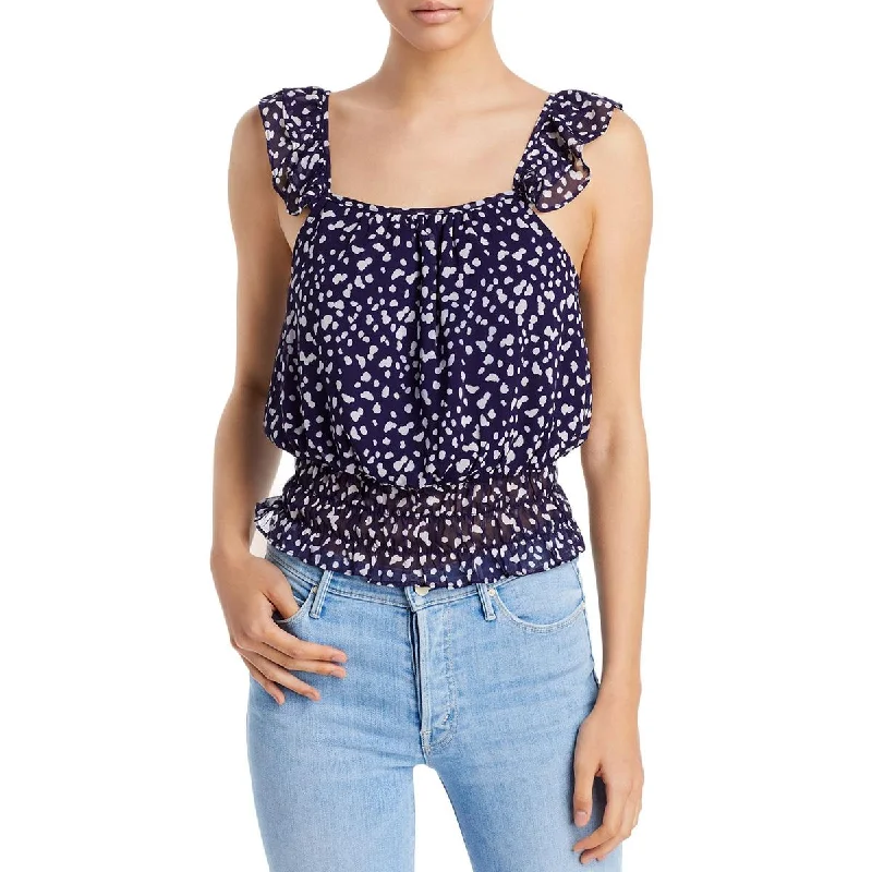 Referral Discount Aqua Womens Abstract Ruffled Blouse