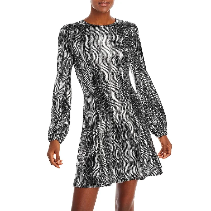 Deal of the Week Aqua Womens Metallic Crew Neck Mini Dress