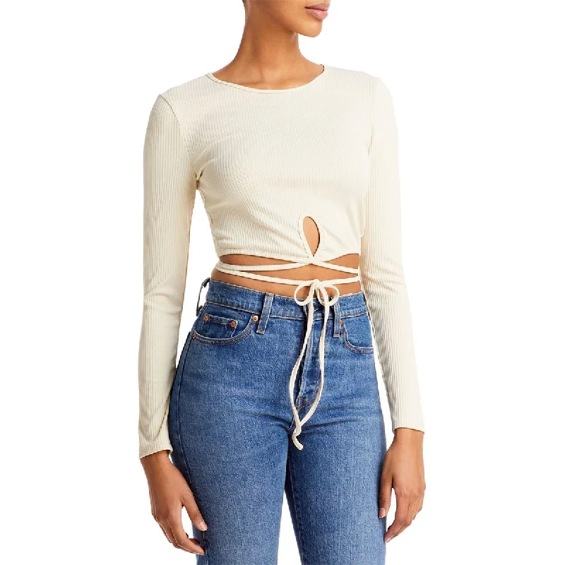 Online Only ASTR the Label Womens Elaina Keyhole Tie Front Cropped