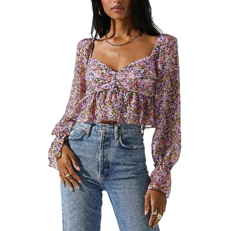Price Buster ASTR the Label Womens Floral Print Ruffle Cropped