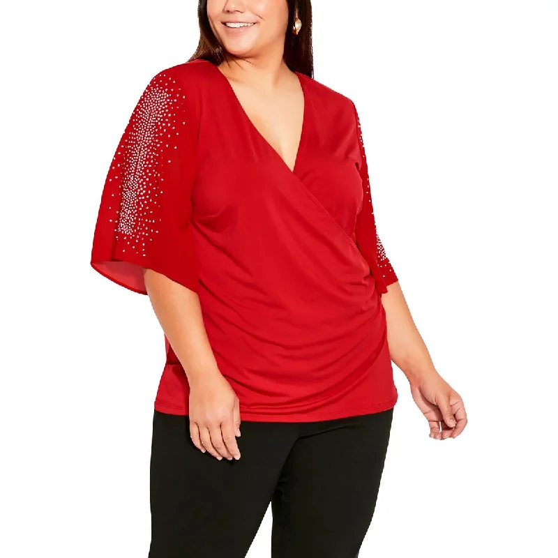 Flash Deals Avenue Womens Plus Matte Jersey Rhinestone Pullover Top