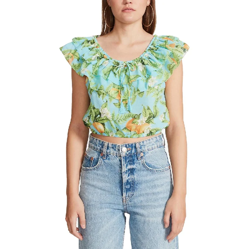 Price Drop BB Dakota Womens Draped Collar Floral Print Cropped