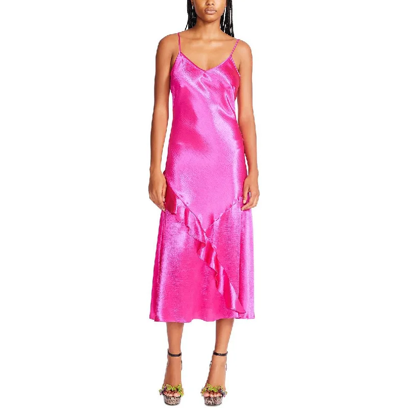 Blowout Sale Betsey Johnson Womens Satin Ruffled Slip Dress