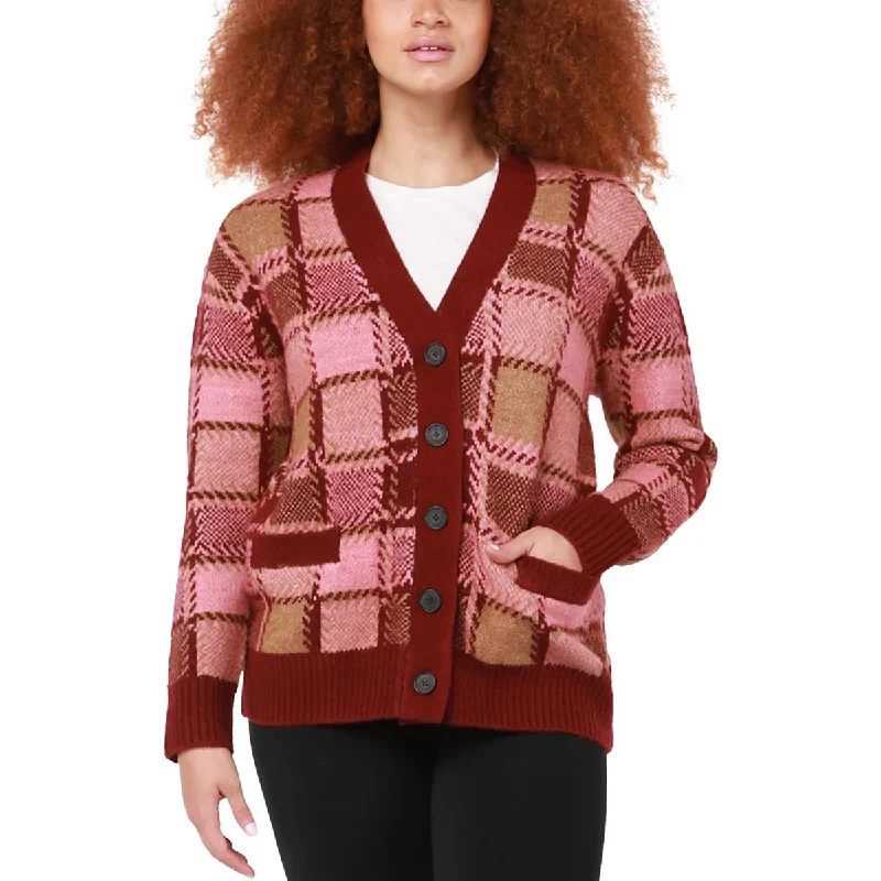 Epic Deals Black Tape_ Womens   V Neck Window Pane Cardigan Sweater