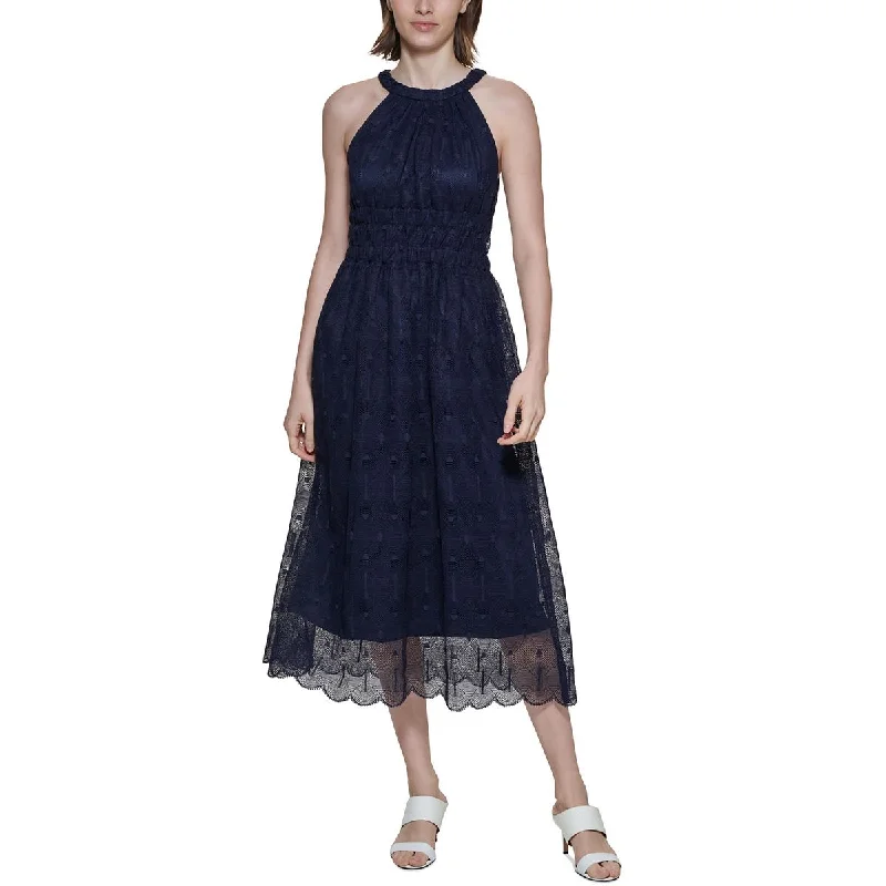 Discount Mania Calvin Klein Womens Lace Halter Midi Dress