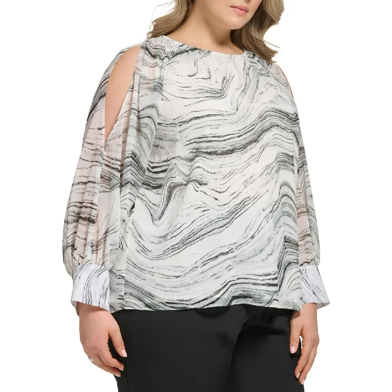 Get It Before It’s Gone Calvin Klein Womens Plus Swirl Print Lined Cold Shoulder