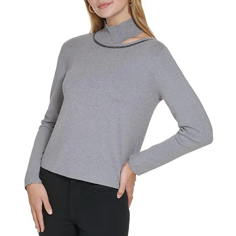 Deal Alert Calvin Klein Womens Sequined Mock Neck Pullover Sweater