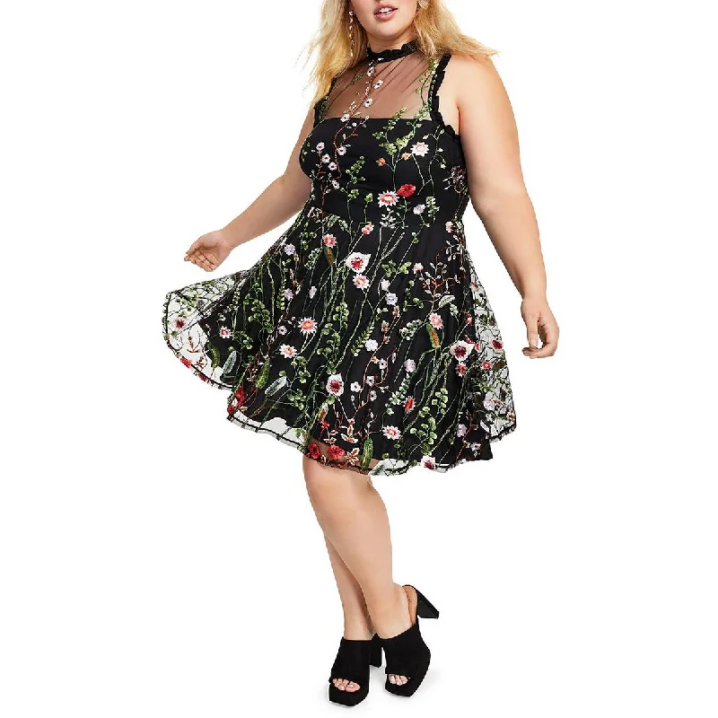 Limited Availability City Studio Womens Plus Embroidered Party Fit & Flare Dress