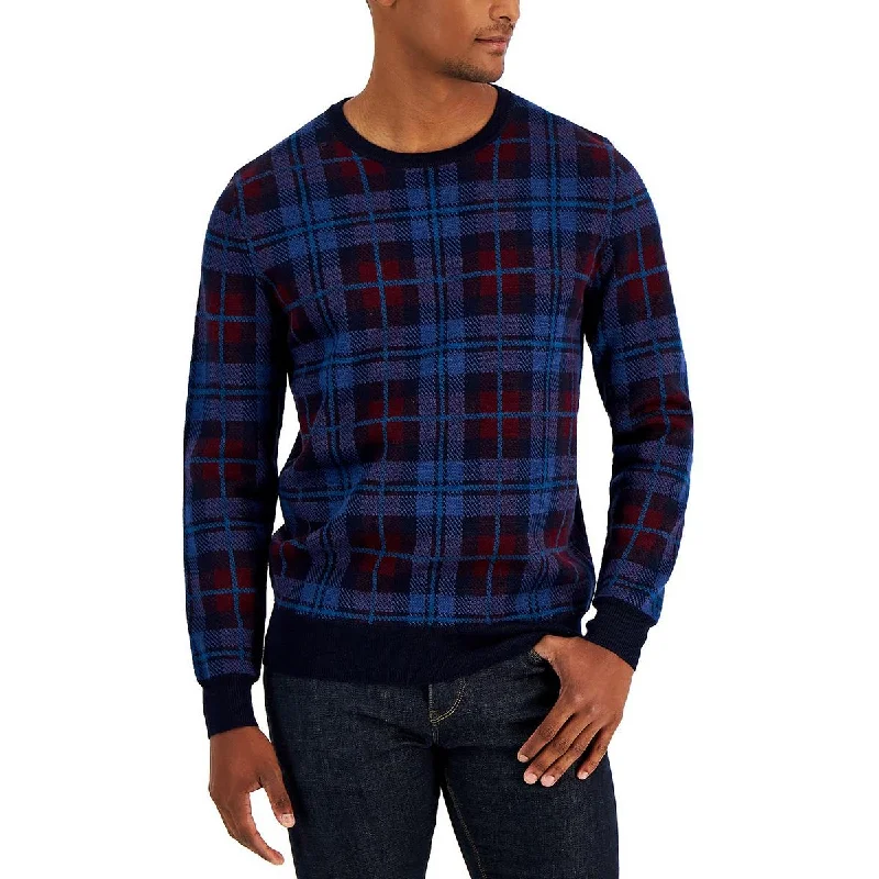 Clearance Items Club Room Mens Merino Wool Blend Plaid Pullover Sweater