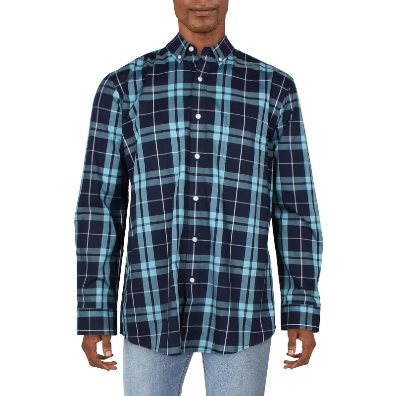 Discount Deals Club Room Mens Plaid Dress Button-Down Shirt